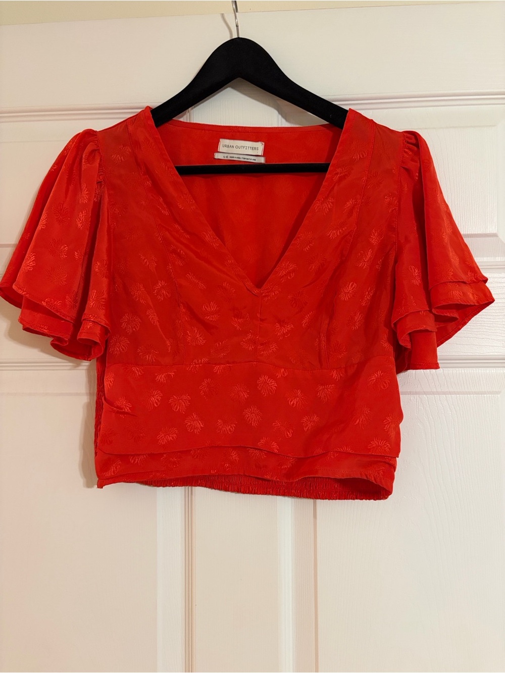 Urban Outfitters UO Webster Jacquard Flutter Sleeve Crop Top